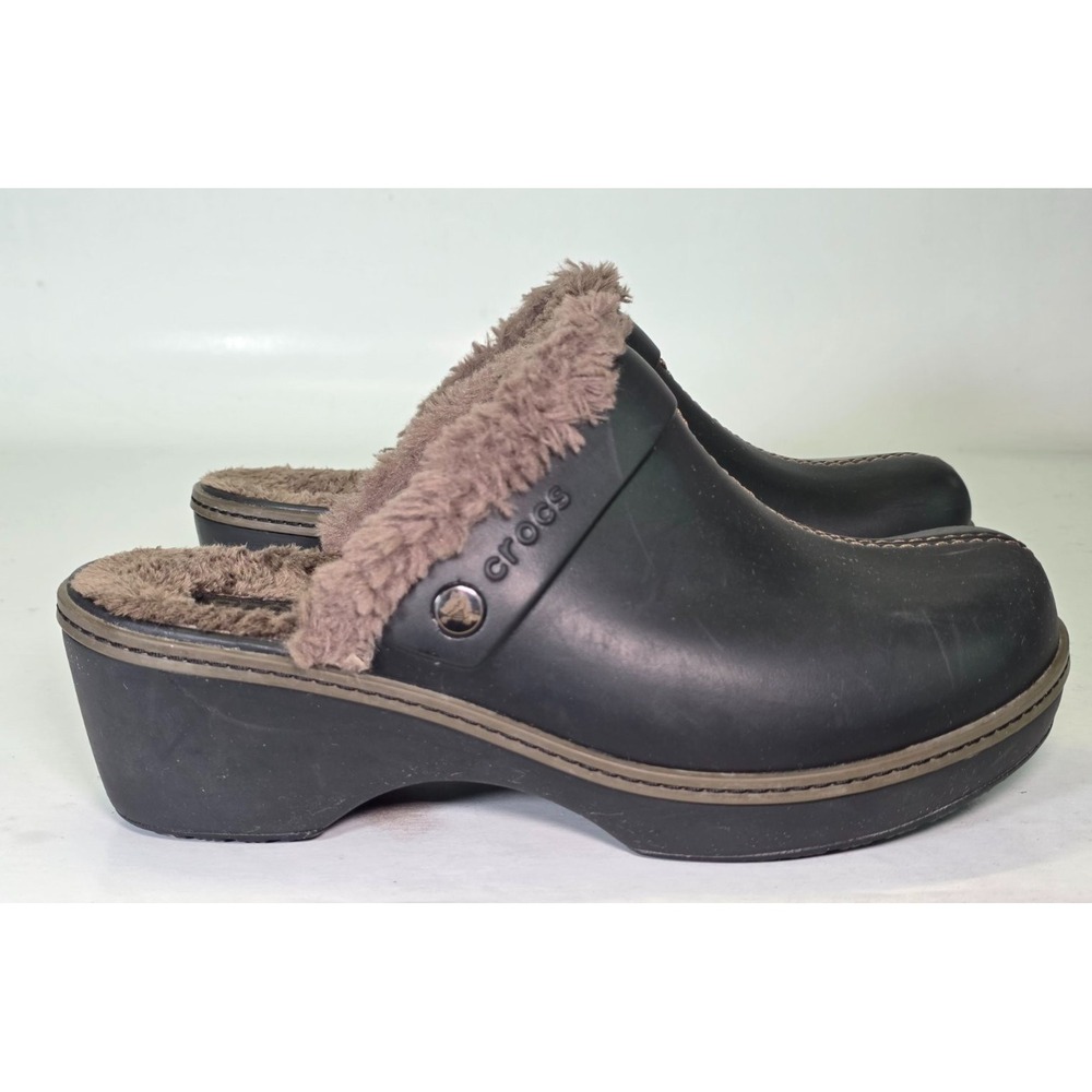 Crocs Cobbler Eva Women's‎ Size 9 Brown Faux Fur Lined Clogs Slip On Mule Shoes